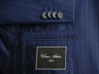 Cesare Attolini Blazer 50R/40R Cashmere Blue Suit Jacket Italy Stripes - Image 1 of 4