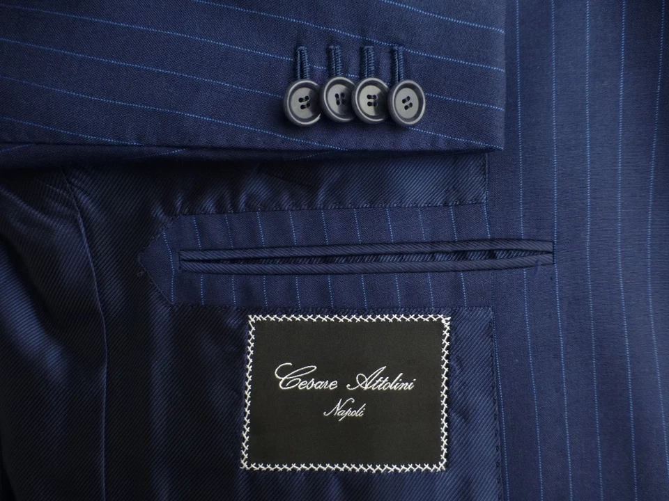 Cesare Attolini Blazer 50R/40R Cashmere Blue Suit Jacket Italy Stripes - Image 1 of 4