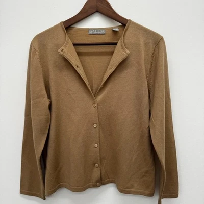 Cárdigan para mujer Kate Hill italiano de lana merino tejido marrón dorado - talla PL Foto 1 de 4