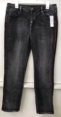 CARTISE BLACK Women’s JEANS Sparkle Burgundy Black Side Stripe SIZE 12 NWT - Image 1 of 3