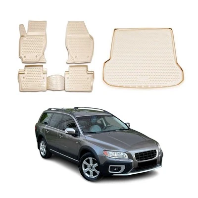 Tapetes de assoalho e forros de carga personalizados para Volvo XC70 2008-2016 bege 5 peças - Imagem 1 de 4