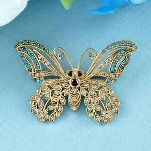 9K Gold Garnet and Opal and Diamond Vintage Style Butterfly Brooch  - Picture 1 of 7