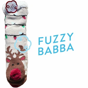 New Fuzzy Babba Slipper Socks Cozy Winter Frosty Reindeer Women's Shoe Size 4-10 - Picture 1 of 6