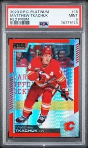 2019 O-Pee-Chee Platinum 131 Matthew Tkachuk Red Prism #/199 PSA 9 POP 2 SP - Picture 1 of 2