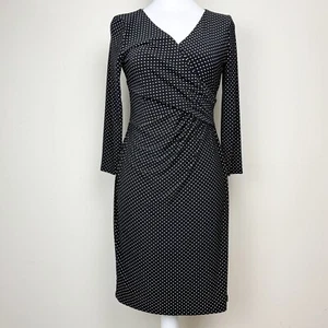 Lauren Ralph Lauren Polka Dot Dress V-Neck Long Sleeve Black Size 6-Petite - Picture 1 of 9