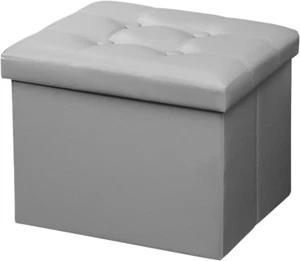 Storage Ottoman Folding Foot Rest Stool, Leather Footstool Bench, Short Ottom... - Picture 1 of 1