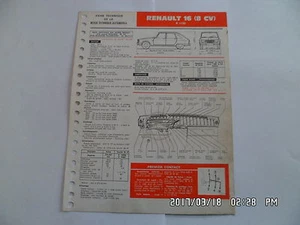 FICHE TECHNIQUE DE RTA RENAULT 16 8CV N°286 02/1970         G12 - Picture 1 of 1