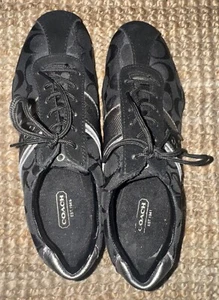 Zapatillas para mujer Coach Jayme 7,5 M negras plateadas con logotipo de lona gamuza - Imagen 1 de 8