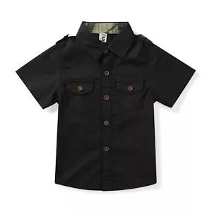 Boys Button Down Short Sleeve Shirts Cotton Lightweight Casual Shirts Tops Tw... - Picture 1 of 2