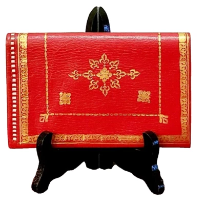 Cartera/cartera vintage de cuero rojo suave de 22 quilates, detalle dorado y blanco Foto 1 de 4