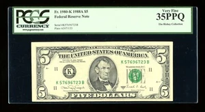 DBR 1988-A $5 Dallas Fr. 1980-K PCGS 35 PPQ Serial K57696723B - Picture 1 of 2