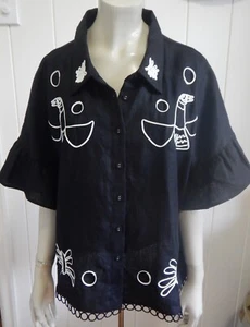 Gorman fabulous brand new black embroidered linen top size 18 - Picture 1 of 5