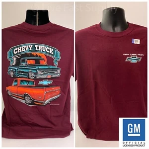 1967-72 Chevy C10 Pickup T-Shirt - Maroon w/ Orange & Teal Trucks (Licensed) - Picture 1 of 4