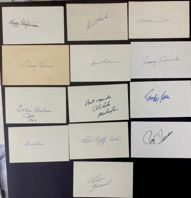 Vintage Baseball Greats Signed 3x5 Index Card Lot of 13 Riggs Stephenson S Hack - Image 1 of 4