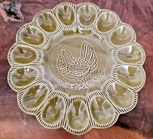 Vintage California Pottery Deviled Egg Plate Green With Chicken In Center - Picture 1 of 8