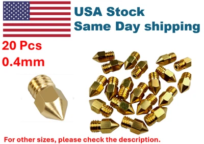 20 件装 MK8 0.4 毫米挤出机 3D 打印机喷嘴适用于 Creality CR-10 Ender 3 — 第 1/4 张图片