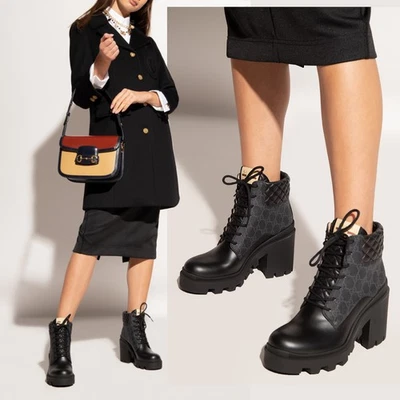 BOTAS GUCCI GG LOGO PLATAFORMA BLOQUE TACÓN BOTINES ACOLCHADOS $1,090 talla 42 12 EE. UU. Foto 1 de 4