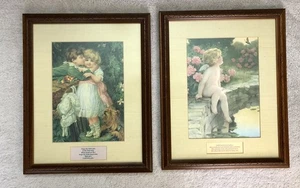 1980er "Über der Gartenmauer" & "Schmetterlinge" Kunstdrucke Holzrahmen ~ 15" x ~ 12" - Bild 1 von 13