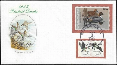 1983 Scott RW50 "Duck Stamp" Hunting Permit FDC First Day Cover - Pintail Ducks - Image 1 of 2
