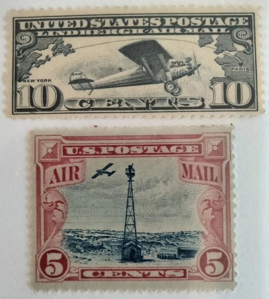 Early US Airmail Stamps, Pair C10 & C11, Mint, VLH, OG, VF, Fresh, Bright colors - Image 1 of 1