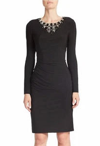 Vince Camuto black stretch drape Beaded Neckline Jersey dress sz S-M 2-4-6 new - Picture 1 of 12