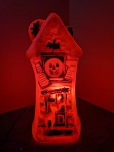 Vintage Haunted House Halloween Orange Black Cat Witch Bat Plastic Blow Mold - Picture 1 of 7
