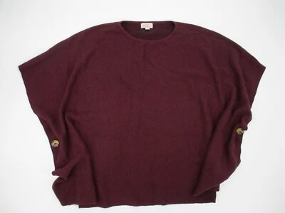 LOFT Womens Poncho Wrap One Size Red Crew Neck Side Buttons Casual Knit Pullover - Image 1 of 4