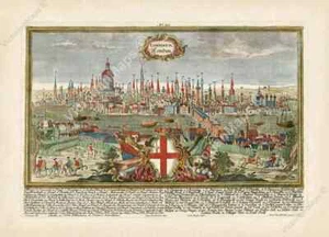 antique LONDON LONDINUM panorama view plan map 1720 LONDINIUM art print poster - Picture 1 of 14