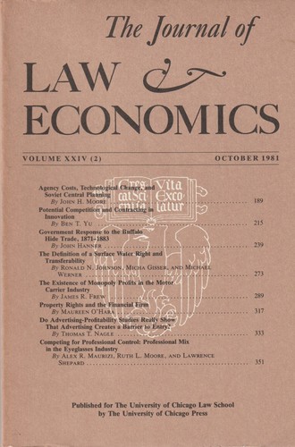 The Journal of Law & Economics, Volume XXIV (2), October 1981 | eBay