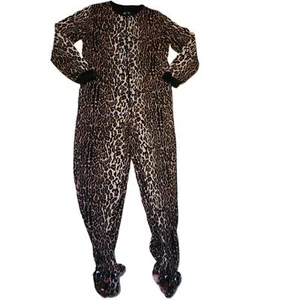 Women Nick & Nora Leopard Soft Fleece Long Sleeve Footie Pajamas Size S - Picture 1 of 5