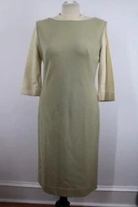 Vtg 60s Butte Knit 12 100% Wool Green Beige Colorblock Layered Sheath Dress - Picture 1 of 12