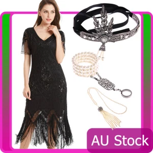 Deluxe Ladies 20s 1920s Roaring Flapper Costume Sequin Gatsby 20's Fancy Dress - Picture 1 of 12