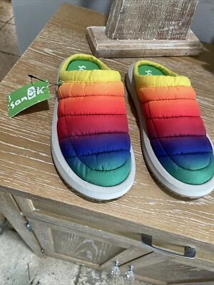 Sanuk Rainbow Lil Puffer Slip On Mules Shoes Kids Colorful Sandals Youth Size 4 - Image 1 of 4