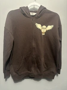 H&M Harry Potter Owl Hedwig Brown Hoodie Fleece Full Zip Kids 12-14 - Picture 1 of 4
