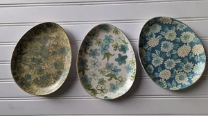 Set of 3 Pottery Barn Floral Oval Easter Egg Plates Box Dessert Salad Appetizer - Picture 1 of 9