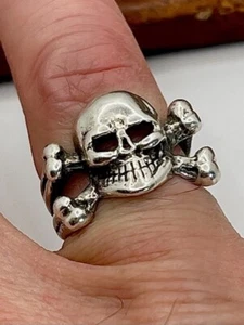 C'est Magnifique Vintage Sterling Silver 925 Skull Ring 1980s Sz 10.5 US - Picture 1 of 8