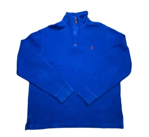 Polo Ralph Lauren 1/4 Zip Knit Pony Mockneck Sweater 100% Cotton Blue Medium - Picture 1 of 3