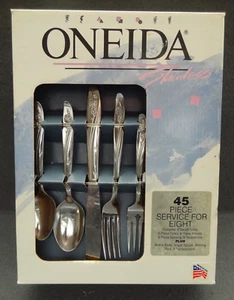 NEW Oneida Roseanne 707 Stainless 45pc Serve-8 Flatware Set VTG 1994 Made in USA - Picture 1 of 19