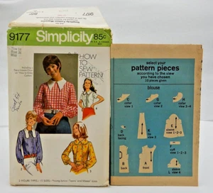 VTG Simplicity 9177 Sewing Pattern-CUT COMPLETE-Unique Collar Blouse Size 14 - Picture 1 of 3