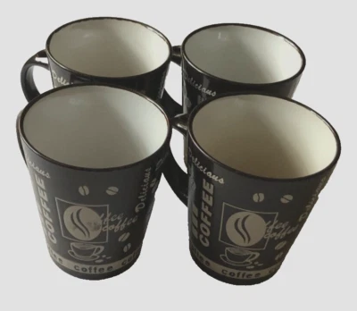Mr. Coffee Vintage 90s Black Mugs Lot of 4 Embossed Hot Kitchen Ceramic 3 1/2" - Image 1 of 4