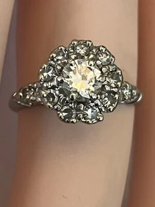 ANTIKER IRIDIUM PLATIN DIAMANT HALO COCKTAIL VERLOBUNGSRING GRÖSSE 5 - Bild 1 von 10