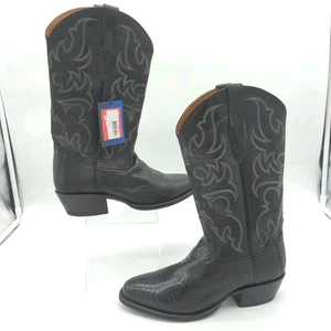 Tony Lama Hombres 8D Nacogdoches Negro Lagarto Vamp 13" Punta Redonda Botas de Vaquero TL5150 - Imagen 1 de 13