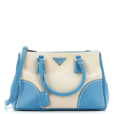 Prada Double Zip Convertible Tote Stitched City Calf and Canvas Small - Image 1 of 4
