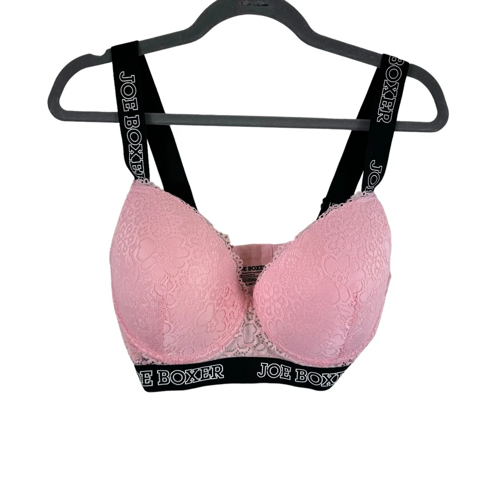 Joe Boxer Pink Black Lace Wide Band Adjustable Strap Padded Push Up Bra Sz 34DD - Image 1 of 4