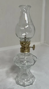 Vintage 6.75" Small Miniature Clear Glass Oil Lamp #6 Octagon Base - Picture 1 of 7