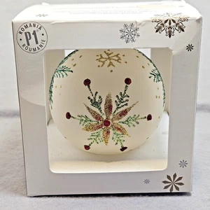 PIER 1 Romania Hand Painted Glass Ball Christmas Ornament - Picture 1 of 8