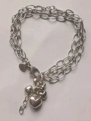 Pulsera de plata de ley Love Heart multi cadena R7M Foto 1 de 2