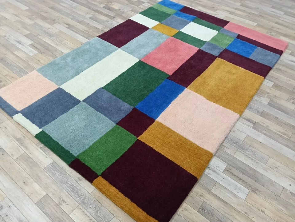 Alfombra acolchada a mano de lana y viscosa multicolor alfombra de área |8x10|8x12|9x12| Foto 1 de 4