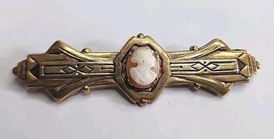 Prendedor de cuello dorado laminado camafeo tallado Art Deco vintage años 30 prendedor patente #2066969 Foto 1 de 4