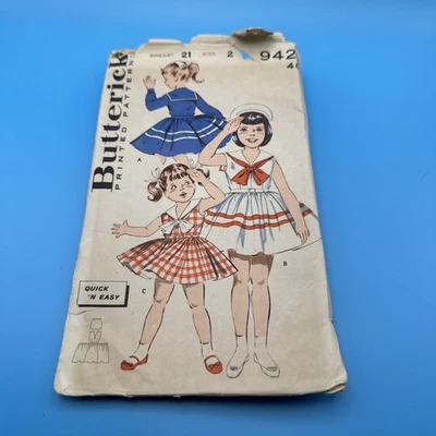 BUTTERICK 9423 Pattern Girl's Sailor Nautical Dress Frock Size 2 - Image 1 of 3